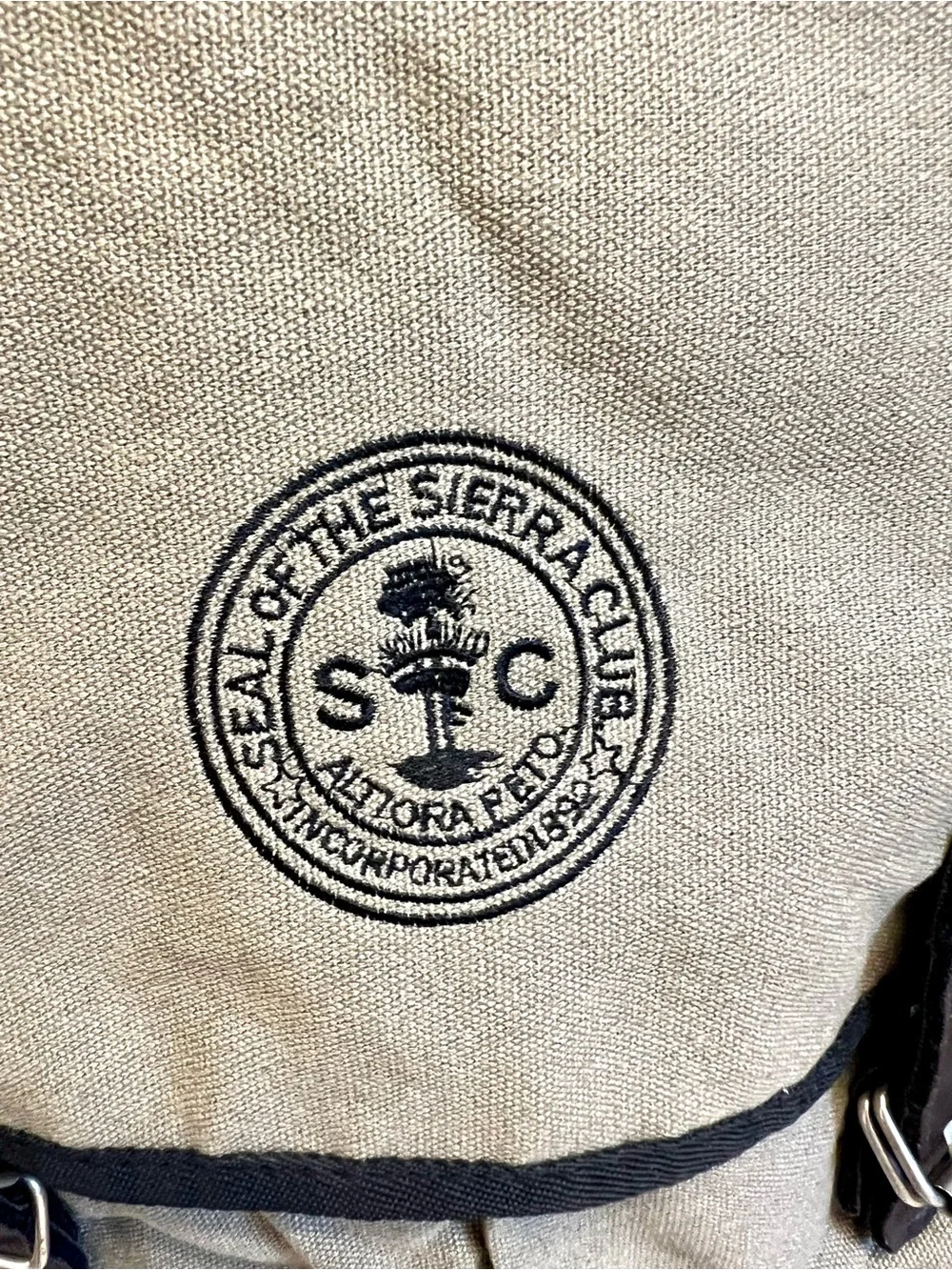 Vintage Sierra Club Khaki Canvas Messenger Shoulder Bag Leather Buckle Utility